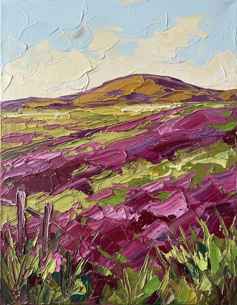 Small Landscape Art, Wind Brushing the Purple Meadow, Small Canvas Artwork for Sale, Original Canvas Paintings, Heavy Texture Paintings on Canvas-Grace Painting Crafts