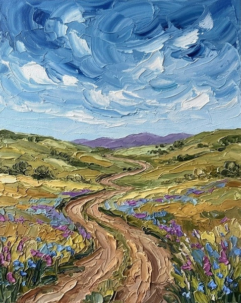 Original Small Paintings for Sale, Winding Path Under Cloudy Sky, Original Landscape Paintings, Small Artwork for Sale, Hand Painted Canvas Art, Impasto Paintings-Grace Painting Crafts