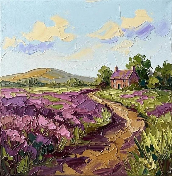 Original Landscape Paintings, Winding Path Through Purple Fields, Miniature Original Artwork, Hand Painted Canvas Art, Small Canvas Wall Art Paintings, Heavy Texture Artwork-Grace Painting Crafts