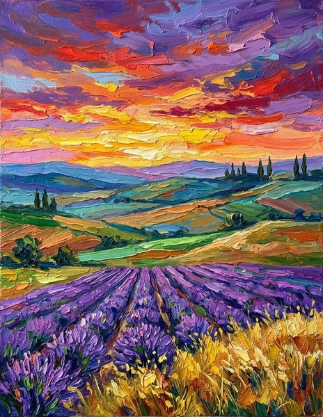 Original Small Paintings, Sunset Over Lavener Fields, Original Landscape Paintings, Hand Painted Canvas Art, Impasto Paintings for Sale, Small Artwork for Sale-Grace Painting Crafts