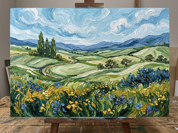 Blossoms Along the Winding Path, Original Oil Paintings for Sale, Original Landscape Paintings, Buy Small Paintings Online, Hand Painted Canvas Art-Grace Painting Crafts