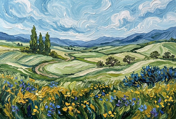 Blossoms Along the Winding Path, Original Oil Paintings for Sale, Original Landscape Paintings, Buy Small Paintings Online, Hand Painted Canvas Art-Grace Painting Crafts