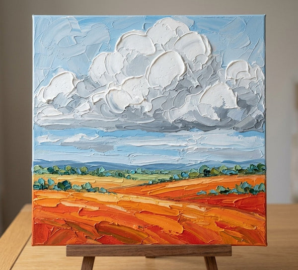Thick Impasto Clouds Over the Rust Fields, Original Landscape Paintings, Hand Painted Canvas Art, Miniature Canvas Art, Original Oil Paintings, Buy Small Artwork Online-Grace Painting Crafts