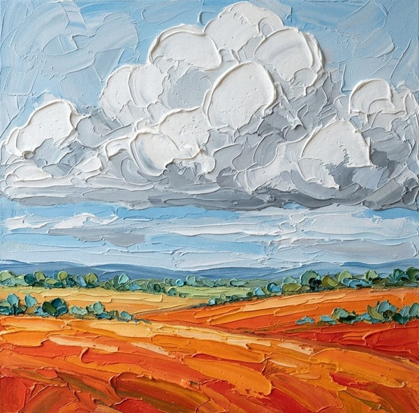 Thick Impasto Clouds Over the Rust Fields, Original Landscape Paintings, Hand Painted Canvas Art, Miniature Canvas Art, Original Oil Paintings, Buy Small Artwork Online-Grace Painting Crafts