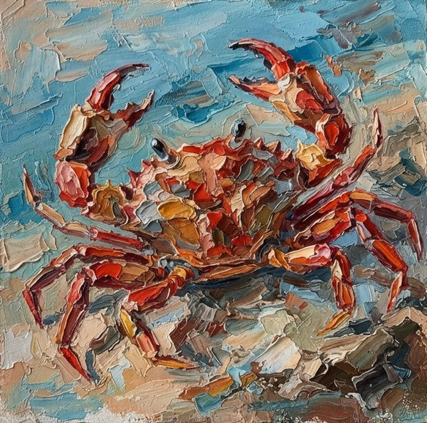 Crab Painting, Hand Painted Canvas Art, Heavy Texture Painting, Small Art on Canvas, Miniature Wall Art, Original Paintings on Canvas-Grace Painting Crafts