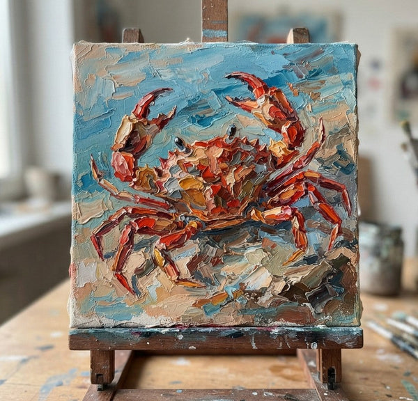Crab Painting, Hand Painted Canvas Art, Heavy Texture Painting, Small Art on Canvas, Miniature Wall Art, Original Paintings on Canvas-Grace Painting Crafts