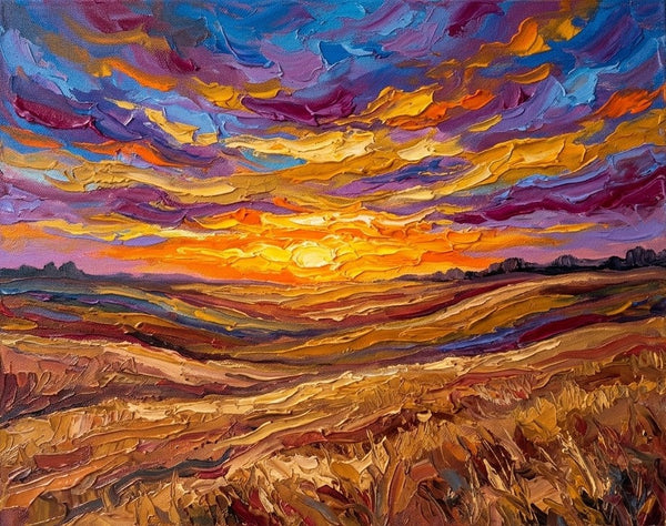Abstract Original Landscape Paintings, Sunset Burning the Sky, Original Oil Paintings for Sale, Buy Small Paintings Online, Hand Painted Canvas Art, Small Canvas Artwork-Grace Painting Crafts