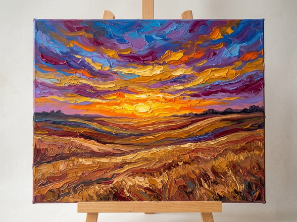 Abstract Original Landscape Paintings, Sunset Burning the Sky, Original Oil Paintings for Sale, Buy Small Paintings Online, Hand Painted Canvas Art, Small Canvas Artwork-Grace Painting Crafts