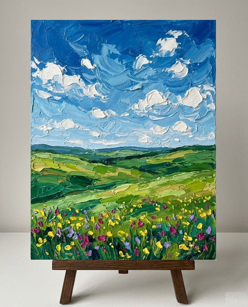 Original Small Paintings for Sale, Sunlit Wildflower Fields, Original Landscape Paintings, Small Artwork for Sale, Hand Painted Canvas Art, Impasto Paintings-Grace Painting Crafts