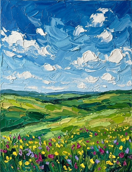 Original Small Paintings for Sale, Sunlit Wildflower Fields, Original Landscape Paintings, Small Artwork for Sale, Hand Painted Canvas Art, Impasto Paintings-Grace Painting Crafts