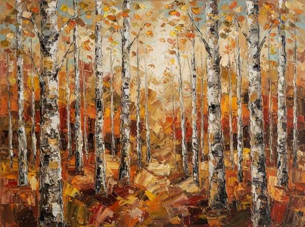 Autumn Birch Tree Forest Painting, Original Landscape Paintings, Original Oil Paintings, Buy Small Paintings Online, Hand Painted Canvas Art, Small Canvas Artwork-Grace Painting Crafts