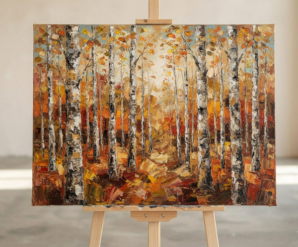 Autumn Birch Tree Forest Painting, Original Landscape Paintings, Original Oil Paintings, Buy Small Paintings Online, Hand Painted Canvas Art, Small Canvas Artwork-Grace Painting Crafts