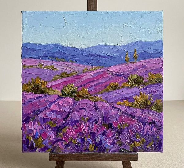 Breeze Over the Purple Lavender Field, Original Oil Painting for Sale, Hand Painted Canvas Art, Heavy Texture Paintings, Original Landscape Paintings, Palette Knife Paintings-Grace Painting Crafts