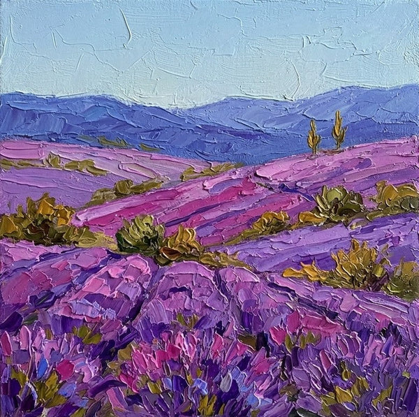 Breeze Over the Purple Lavender Field, Original Oil Painting for Sale, Hand Painted Canvas Art, Heavy Texture Paintings, Original Landscape Paintings, Palette Knife Paintings-Grace Painting Crafts