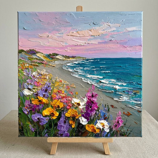 Seaside Flower Wilderness, Seashore Beach Painting, Hand Painted Canvas Art, Original Oil Painting for Sale, Heavy Texture Paintings, Original Landscape Paintings-Grace Painting Crafts