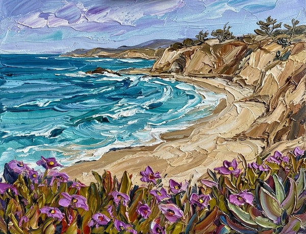 Small Canvas Artwork for Sale, Blue Tides by the Cliff Shore, Seashore Beach Painting, Original Seascape Paintings, Original Oil Paintings, Heavy Texture Paintings-Grace Painting Crafts