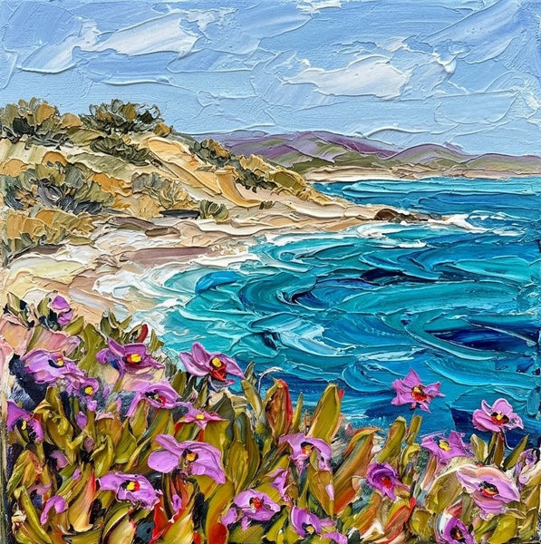 Sandy Shore Under Blue Sky, Hand Painted Canvas Art, Heavy Texture Paintings, Original Seascape Paintings, Miniature Canvas Art, Original Oil Painting for Sale-Grace Painting Crafts