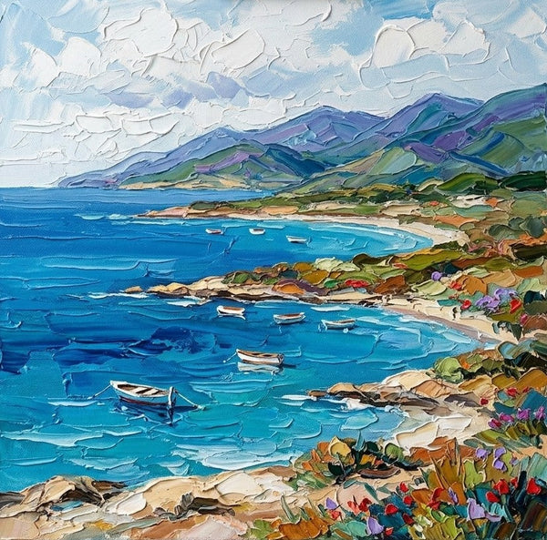 Original Oil Painting for Sale, Sunny Day on Azure Coast, Hand Painted Canvas Art, Heavy Texture Paintings, Original Seascape Paintings, Miniature Canvas Art-Grace Painting Crafts