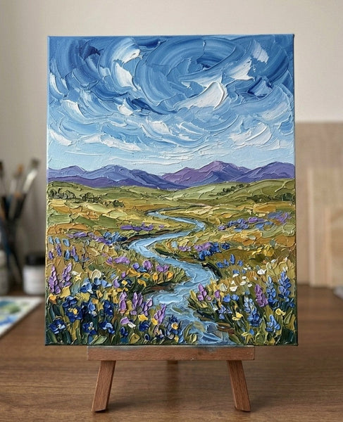 Original Oil Paintings for Sale, Flower Blooms in the Wilderness Valley, Original Landscape Paintings, Buy Small Paintings Online, Hand Painted Canvas Art, Small Canvas Artwork-Grace Painting Crafts