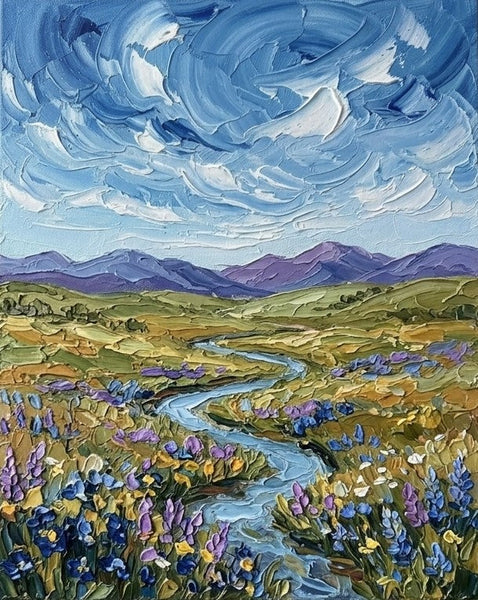 Original Oil Paintings for Sale, Flower Blooms in the Wilderness Valley, Original Landscape Paintings, Buy Small Paintings Online, Hand Painted Canvas Art, Small Canvas Artwork-Grace Painting Crafts