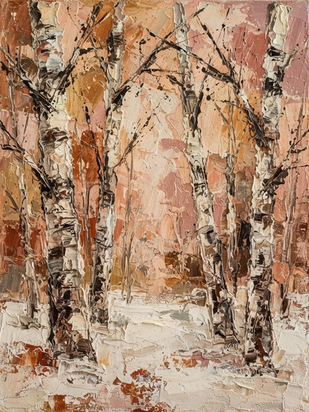 Original Landscape Paintings, Winter Birch Tree Painting, Small Canvas Wall Art Paintings, Original Artwork for Sale, Hand Painted Canvas Art, Impasto Heavy Texture Art-Grace Painting Crafts