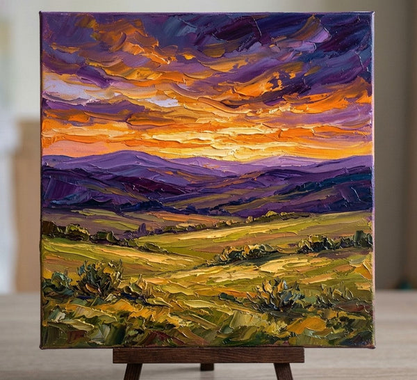 Original Oil Painting for Sale, Sunset Over the Wild Valley, Hand Painted Canvas Art, Heavy Texture Paintings, Original Landscape Paintings, Miniature Art on Canvas-Grace Painting Crafts