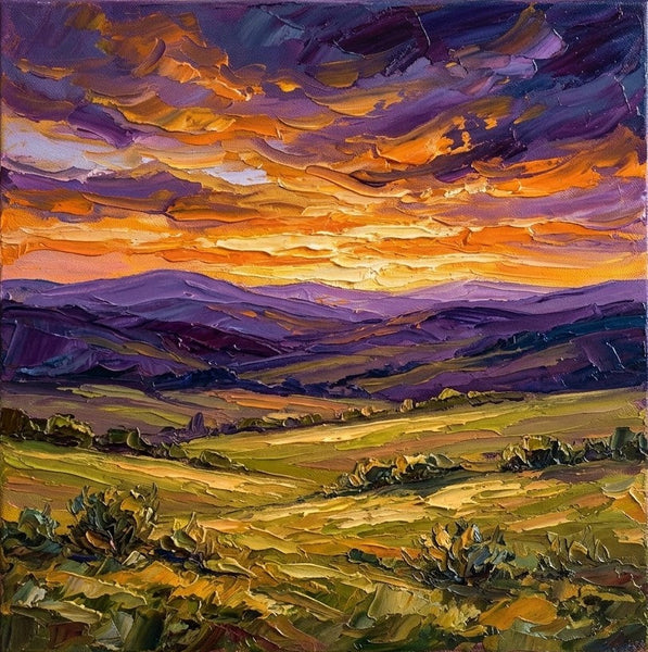 Original Oil Painting for Sale, Sunset Over the Wild Valley, Hand Painted Canvas Art, Heavy Texture Paintings, Original Landscape Paintings, Miniature Art on Canvas-Grace Painting Crafts