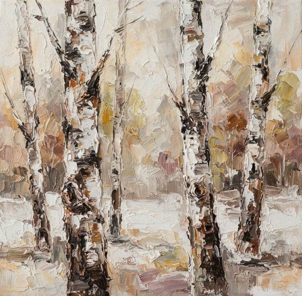 Winter Birch Forest Tree Painting, Original Landscape Paintings, Hand Painted Canvas Art, Miniature Canvas Art, Original Oil Paintings, Buy Small Artwork Online-Grace Painting Crafts