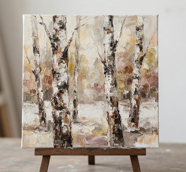 Winter Birch Forest Tree Painting, Original Landscape Paintings, Hand Painted Canvas Art, Miniature Canvas Art, Original Oil Paintings, Buy Small Artwork Online-Grace Painting Crafts