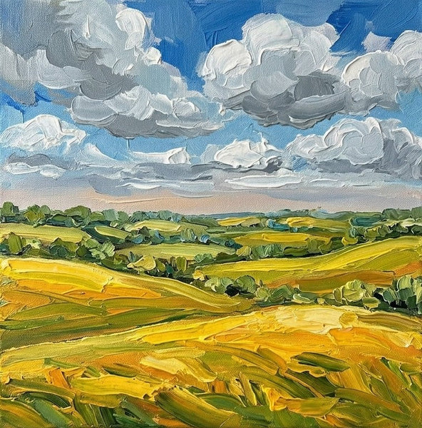 Small Canvas Wall Art Paintings, Clouds Over Golden Fields, Original Landscape Paintings, Hand Painted Canvas Art, Impasto Heavy Texture Art, Original Artwork-Grace Painting Crafts