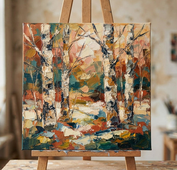 Original Landscape Paintings, Hand Painted Canvas Art, Miniature Canvas Art, Winter Birch Forest Tree Painting, Original Oil Paintings, Buy Small Artwork Online-Grace Painting Crafts