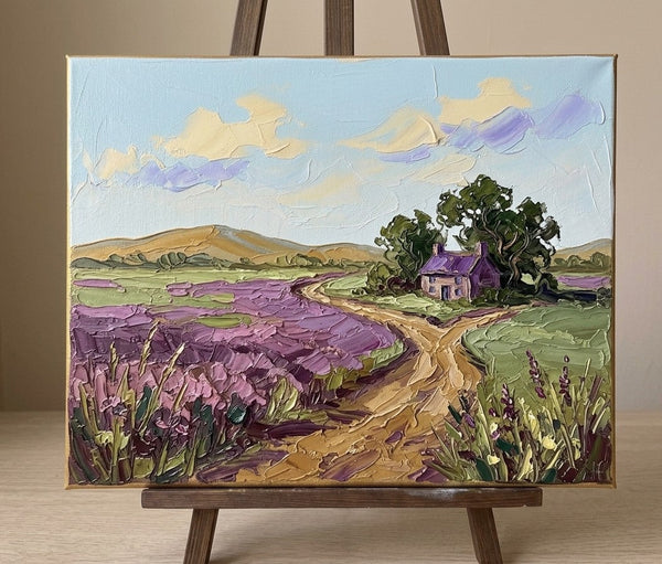 Heavy Texture Paintings on Canvas, Purple Countryside Dwelling, Impasto Painting, Small Canvas Artwork for Sale, Original Canvas Paintings, Buy Paintings Online-Grace Painting Crafts