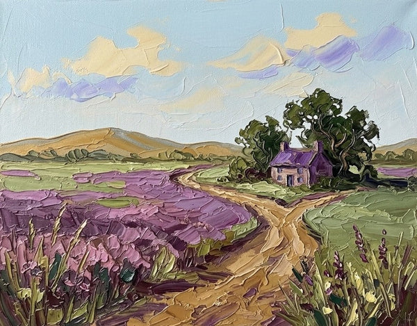 Heavy Texture Paintings on Canvas, Purple Countryside Dwelling, Impasto Painting, Small Canvas Artwork for Sale, Original Canvas Paintings, Buy Paintings Online-Grace Painting Crafts