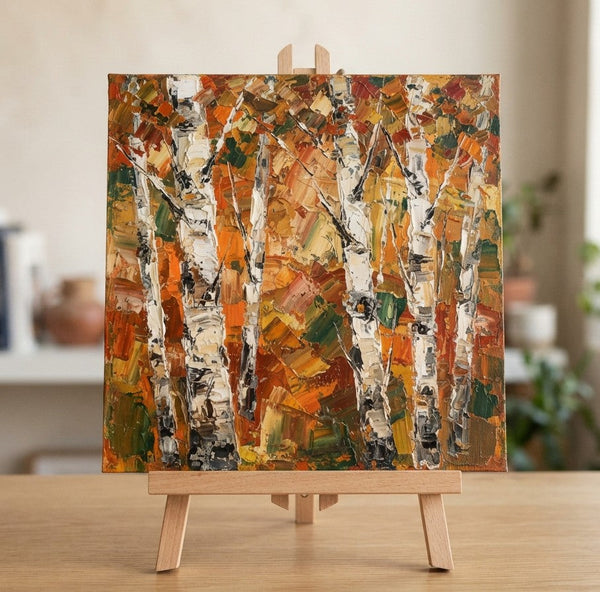Original Landscape Paintings, Autumn Birch Tree Painting, Hand Painted Canvas Art, Miniature Canvas Art, Original Canvas Paintings-Grace Painting Crafts