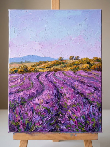 Small Canvas Artwork for Sale, Lavender Waves Under the Pastel Sky, Original Landscape Paintings, Original Oil Paintings, Heavy Texture Paintings, Hand Painted Canvas Art-Grace Painting Crafts