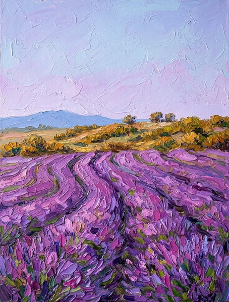 Small Canvas Artwork for Sale, Lavender Waves Under the Pastel Sky, Original Landscape Paintings, Original Oil Paintings, Heavy Texture Paintings, Hand Painted Canvas Art-Grace Painting Crafts