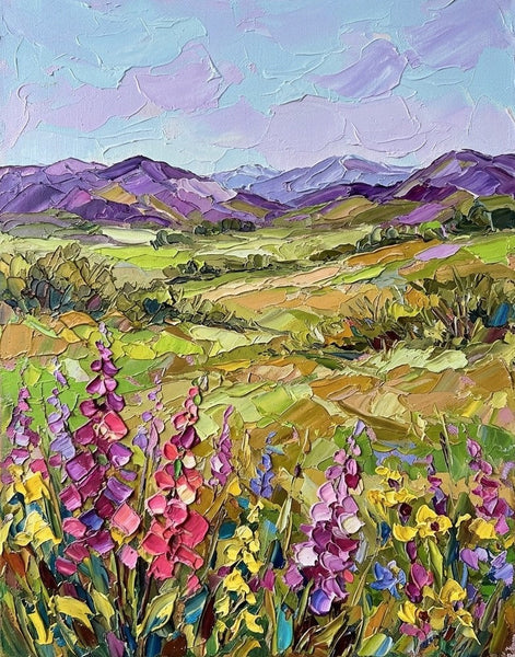 Original Oil Paintings, Vibrant Wildflowers in Highland Pasture, Original Landscape Paintings, Impasto Heavy Texture Art, Hand Painted Canvas Art, Small Canvas Artwork-Grace Painting Crafts