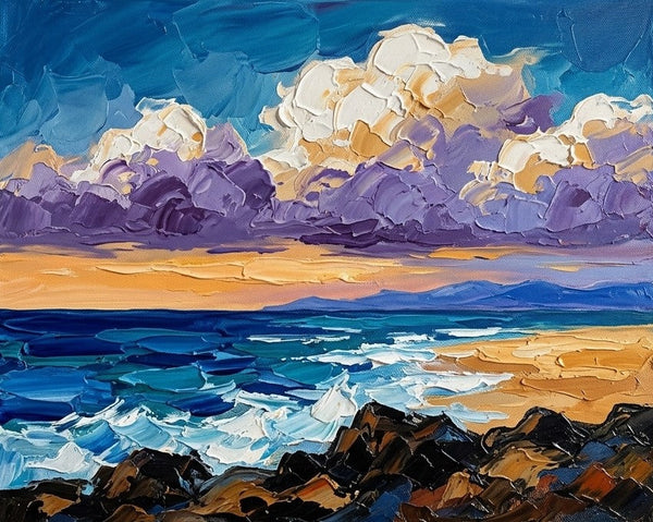 Original Seascape Paintings, Waves and Cliffs Under Twilight Sky, Impasto Heavy Texture Art, Small Canvas Wall Art Paintings, Original Paintings for Sale, Hand Painted Canvas Art-Grace Painting Crafts