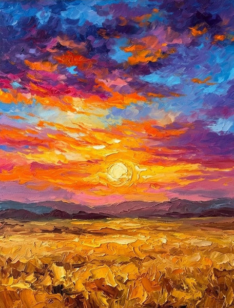 Original Small Paintings for Sale, Sunset Overflowing Golden Plains, Original Landscape Paintings, Hand Painted Canvas Art, Impasto Paintings, Small Artwork for Sale-Grace Painting Crafts
