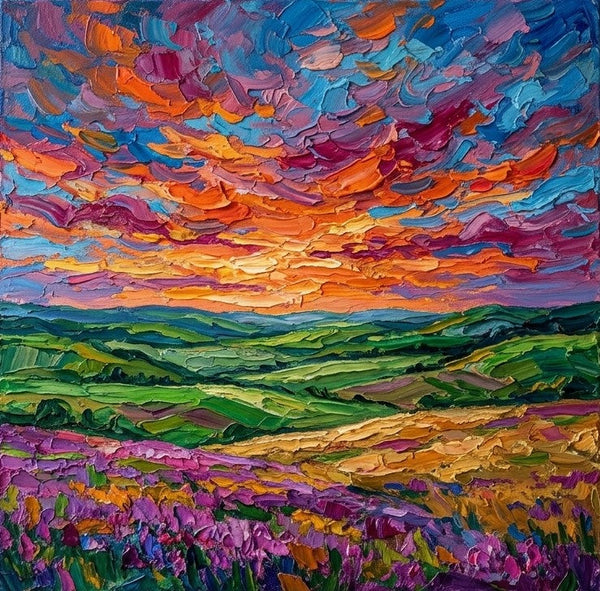 Hand Painted Canvas Art, Sunset Sky Over the Meadow, Original Oil Painting for Sale, Heavy Texture Paintings, Original Landscape Paintings, Miniature Art on Canvas-Grace Painting Crafts