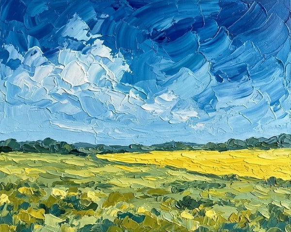 Clouds Drifting Over the Golden Plain, Small Canvas Wall Art Paintings, Original Landscape Paintings, Original Artwork for Sale, Hand Painted Canvas Art, Impasto Heavy Texture Art-Grace Painting Crafts