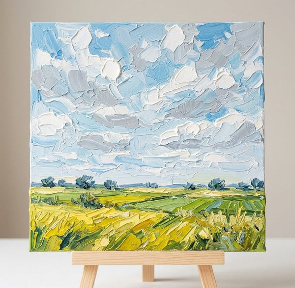 Abstract Landscape Paintings, Original Oil Painting for Sale, Sunny Clouds Drifting Over the Field, Hand Painted Canvas Art, Heavy Texture Paintings-Grace Painting Crafts