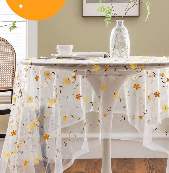 Yellow Flower Lace Tablecloths, Extra Large Rectangular Tablecloth for Oval Table, Lace Embroidered Table Covers, Rectangular Table Covers for Coffee Table-Grace Painting Crafts