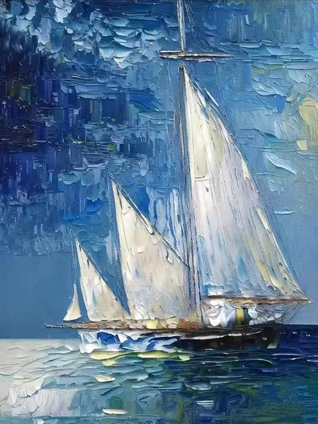 Modern Acrylic Canvas Painting, Simple Painting Ideas for Dining Room, Acrylic Painting on Canvas, Oversized Canvas Painting for Sale, Sail Boat Paintings-Grace Painting Crafts