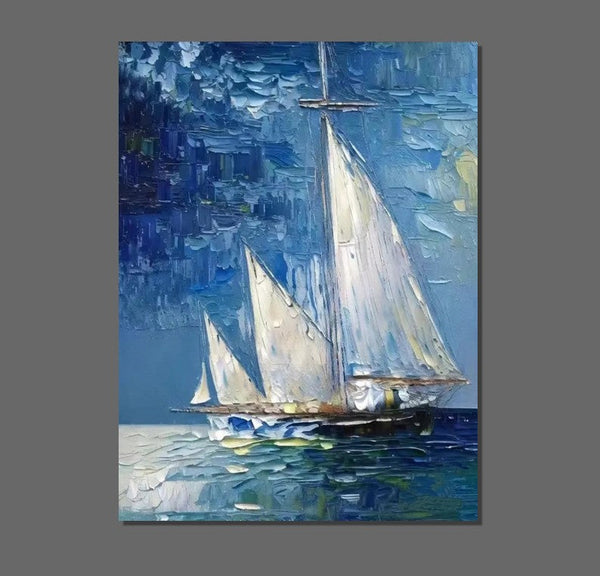 Modern Acrylic Canvas Painting, Simple Painting Ideas for Dining Room, Acrylic Painting on Canvas, Oversized Canvas Painting for Sale, Sail Boat Paintings-Grace Painting Crafts
