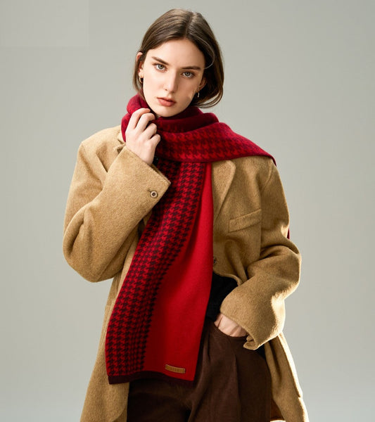 Fashion Designer Scarf, Modern Wool Scarf for Women, Casual Scarf for Women, Cold Weather Scarf, Red Winter Scarf, Soft Cashmere Scarf for Women-Grace Painting Crafts