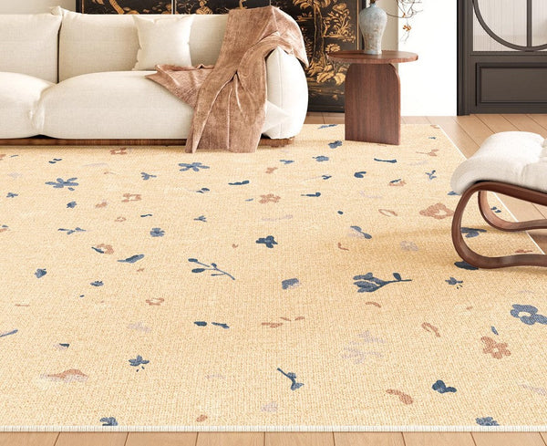 Large Modern Rugs for Bedroom, Modern Rugs for Living Room, Cream Color Flower Pattern Rugs under Coffee Table, Contemporary Modern Rugs for Dining Room-Grace Painting Crafts