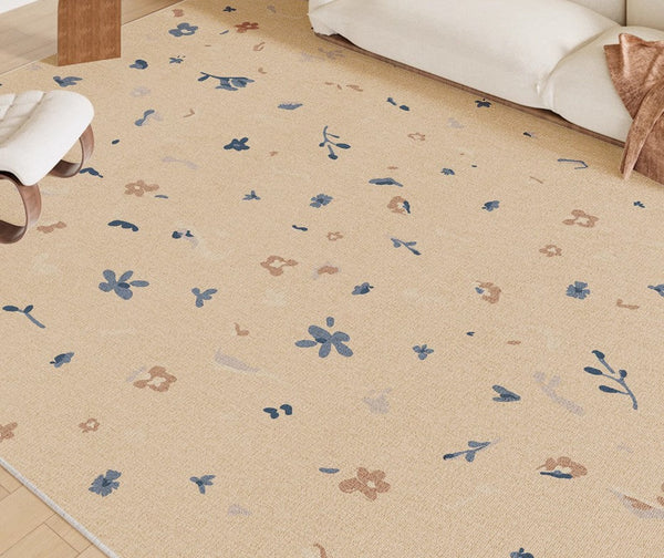 Large Modern Rugs for Bedroom, Modern Rugs for Living Room, Cream Color Flower Pattern Rugs under Coffee Table, Contemporary Modern Rugs for Dining Room-Grace Painting Crafts