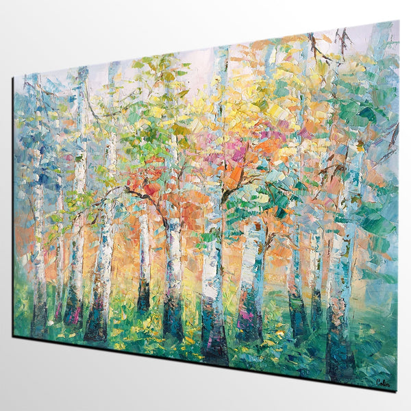 Landscape Canvas Painting, Spring Tree Painting, Landscape Painting for Bedroom, Impasto Paintings, Canvas Painting for Sale-Grace Painting Crafts