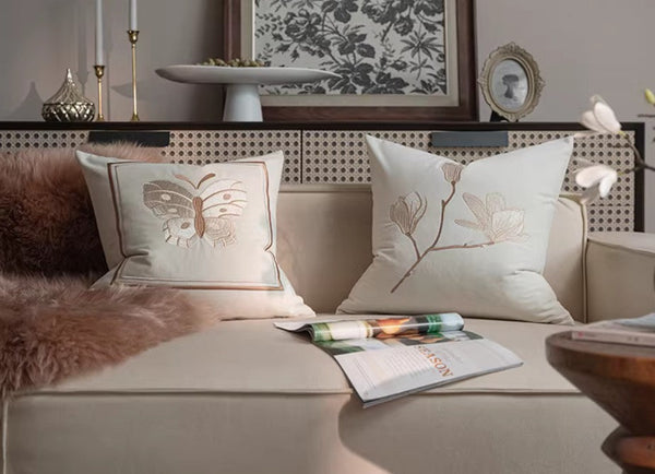 Modern Decorative Pillows for Bedroom, Decorative Pillow Arrangement Ideas for Couch, Embroidered Butterfly Pillow Covers, Large Decorative Throw Pillows for Living Room-Grace Painting Crafts